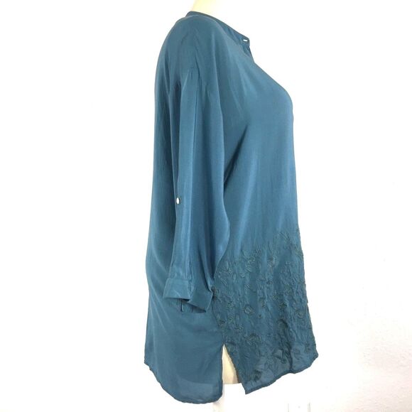 MIB Plus Tunic 1X Teal Green Blouse Embellish Embroider Hem Long Top Viscose - Picture 3 of 6